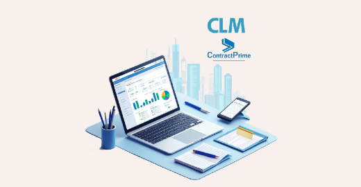 Screenshot of ContractPrime CLM software dashboard showing contract overview