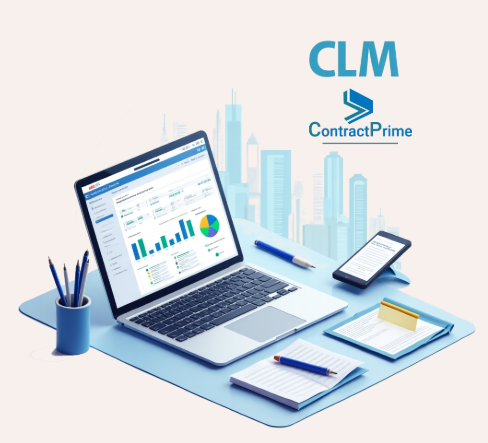 Screenshot of ContractPrime CLM software dashboard showing contract overview
