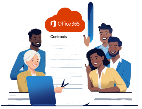 Team collaborating on contract in Microsoft 365 environment